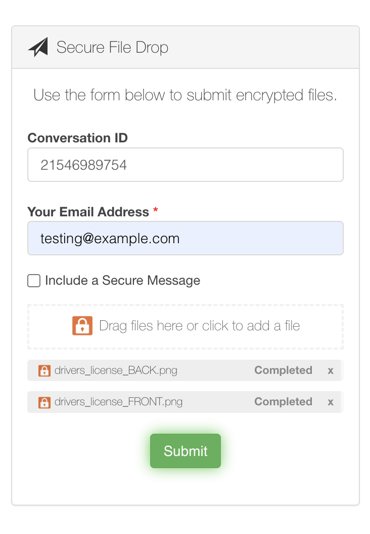 Customer uploads files to SendSafely Dropzone (mobile)