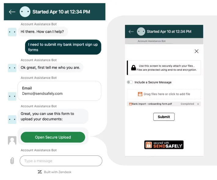 SendSafely Dropzone widget for Zendesk Messenger.
